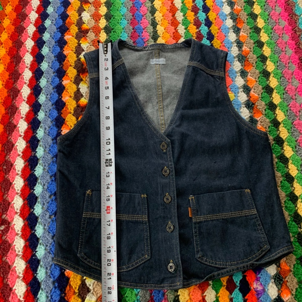 Vintage 1960s Levis Orange Tab Dark Wash Denim Pocket Vest Strauss & Com… - Picture 11 of 14